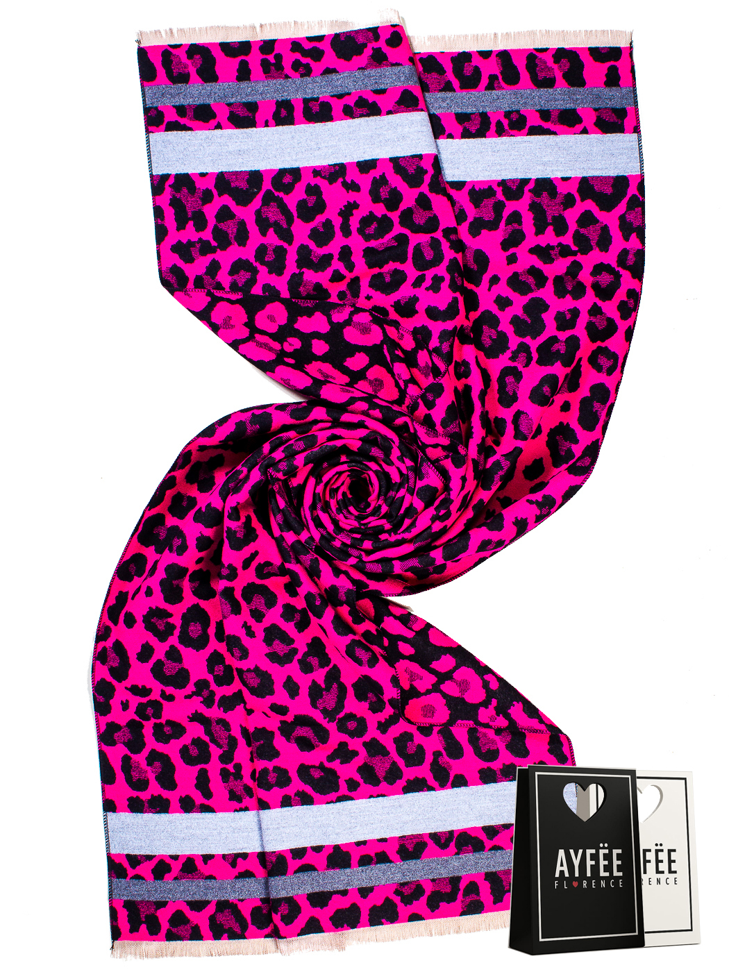 STOLA JACQUARD ANIMALIER & STRIPES PESO MEDIO, CM 70*180, 100% VISCOSA, MADE IN PRC
